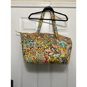 Vera Bradley Provencal Paisley Floral Handbag Yellow Quilted Zipper